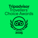 Tripadvisor Travellers’ Choice Awards 2025 logo on a green background with an owl icon encircled by laurel leaves.